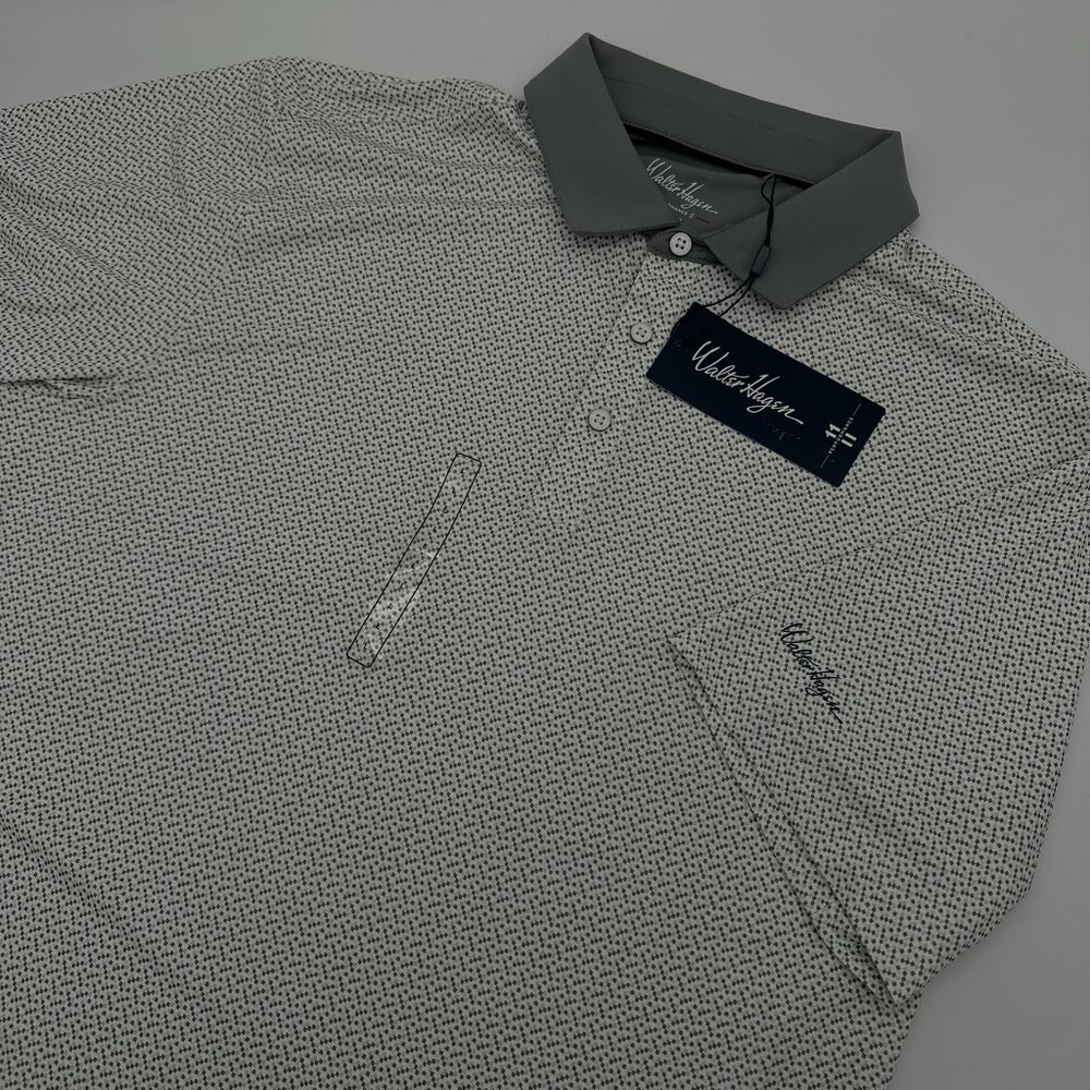 Walter Hagen Men's P11 Novelty Geo Printed Golf Polo, Size Large, Confetti White